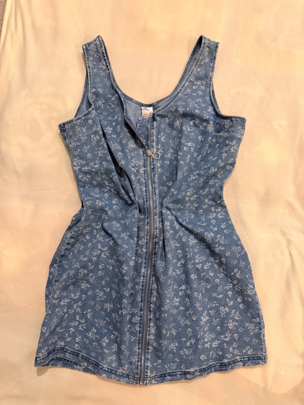 XXXL Denim Floral Zip-Front Tank Dress - Blue